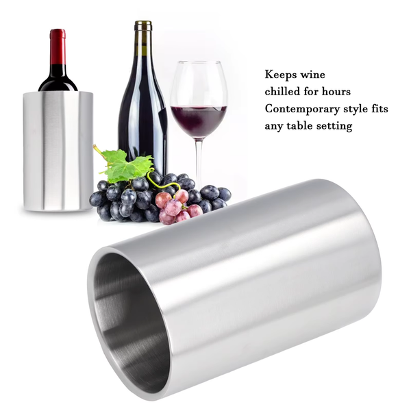 Wine Bucket Wine Bucket Slim Straight Shape Silver Double Stainless Steel Contemporary Wine Bottle Cooler Chiller for Bar