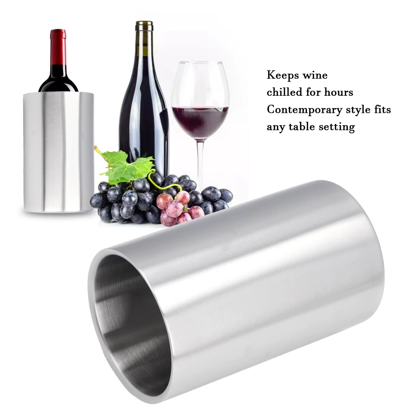 Wine Bucket Wine Bucket Slim Straight Shape Silver Double Stainless Steel Contemporary Wine Bottle Cooler Chiller for Bar