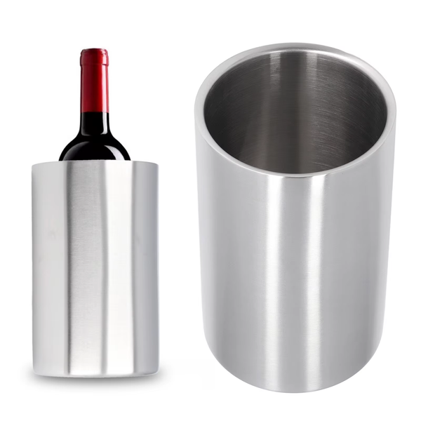 Wine Bucket Wine Bucket Slim Straight Shape Silver Double Stainless Steel Contemporary Wine Bottle Cooler Chiller for Bar