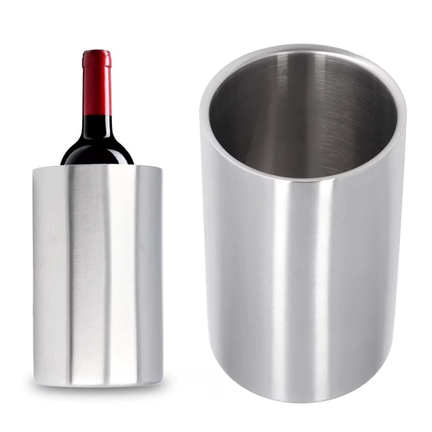 Wine Bucket Wine Bucket Slim Straight Shape Silver Double Stainless Steel Contemporary Wine Bottle Cooler Chiller for Bar
