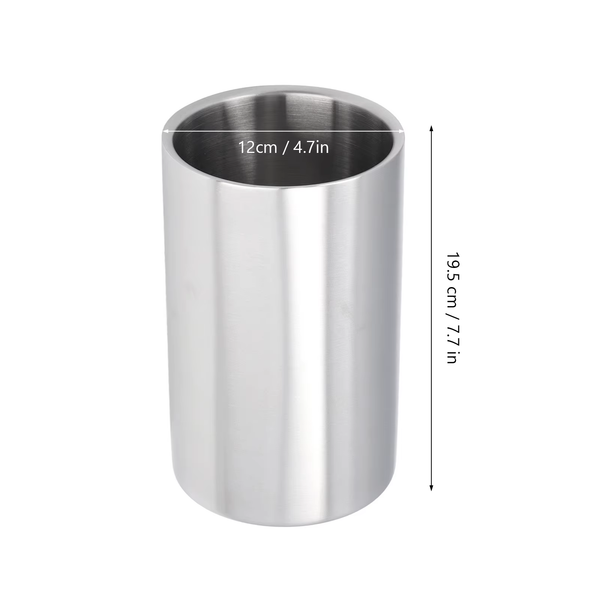 Wine Bucket Wine Bucket Slim Straight Shape Silver Double Stainless Steel Contemporary Wine Bottle Cooler Chiller for Bar
